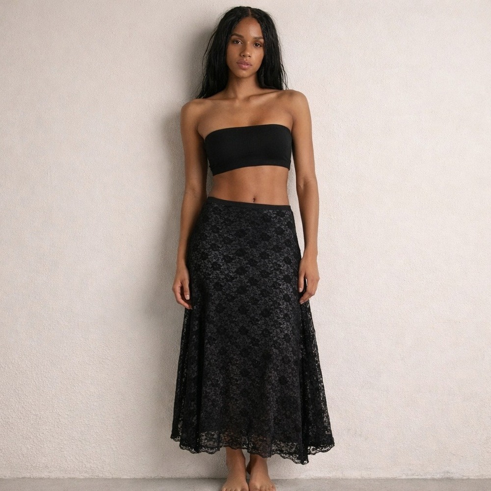 J‎ R Nites by Caliendo Black Lace Mesh Midi Skirt 12 Whimsigoth Dark Romance NWT